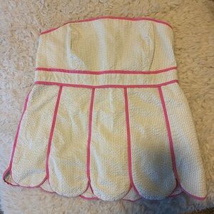 Strapless Cream Dress with Pink Trim